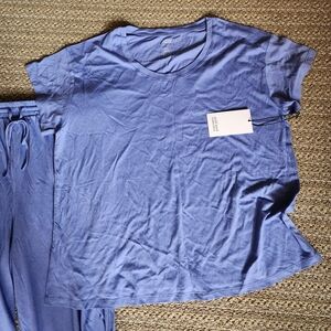 Girlfriend Collective Cloud Pant and Tee Pajama Set Water Lily Large